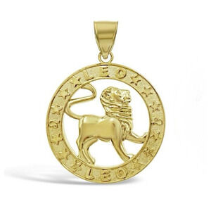 10k Yellow Gold Leo Pendant Zodiac Star Sign Charm 1.1 inch